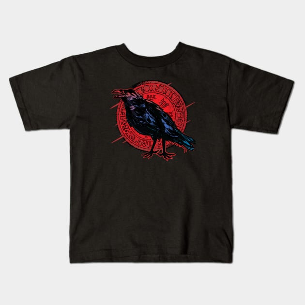 Stoic Raven with Shield - Norse Mythology Design Kids T-Shirt by Graphic Duster